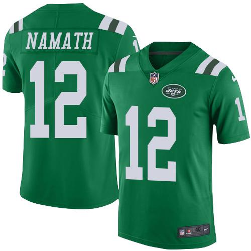 Nike Jets #12 Joe Namath Green Men's Stitched NFL Elite Rush Jersey - Click Image to Close